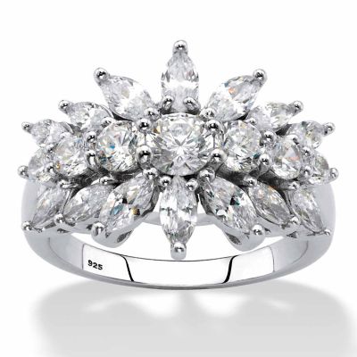 Seta Jewelry 2.67 Cttw. Sterling Silver Marquise Cut Cubic Zirconia Starburst Cluster Ring