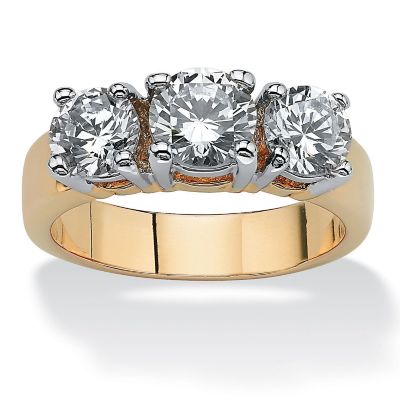 Seta Jewelry 2.28 TCW Round Cubic Zirconia 3-Stone Anniversary Ring Gold-Plated