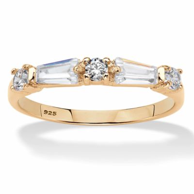 Seta Jewelry 0.98 Cttw. 14k Gold-plated Sterling Silver Baguette Cubic Zirconia Wedding Ring, White