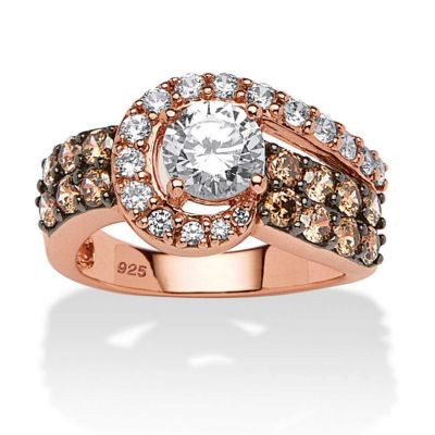 Seta Jewelry 2.49 TCW White CZ and Brown CZ Ring in Rose Gold-plated Sterling Silver