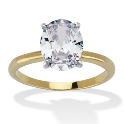 Seta Jewelry 2.54 TCW Oval Solitaire Cubic Zirconia 18k Yellow Gold-Plated Engagement Ring, White, 7