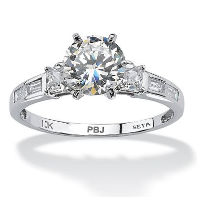Seta Jewelry 2.14 TCW Round Cubic Zirconia with Baguette Accents Ring in 10k White Gold