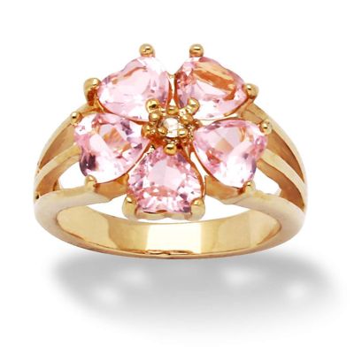 Seta Jewelry 4 TCW Heart-Shaped Pink Cubic Zirconia Gold-Plated Flower Ring