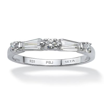 Seta Jewelry .98 TCW Round and Baguette Cubic Zirconia Ring in Sterling Silver, White