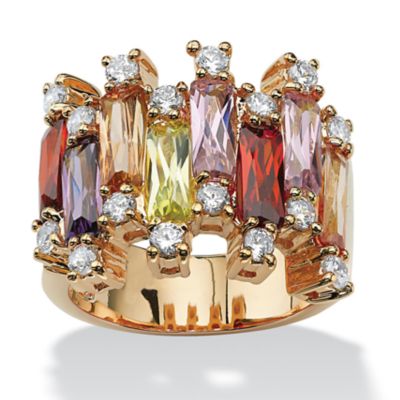 Seta Jewelry 7.44 TCW Emerald-Cut Multicolor Cubic Zirconia Gold-Plated Ring, White, 10