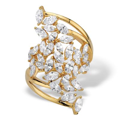 Seta Jewelry Marquise-Cut Cubic Zirconia Cluster Bypass Ring 4.25 TCW in 14k Gold-plated Sterling Silver