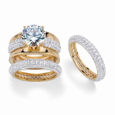 Seta Jewelry 8.26 Cttw. Round Cubic Zirconia 18k Gold-Plated 3-Piece Bridal Ring Set, White