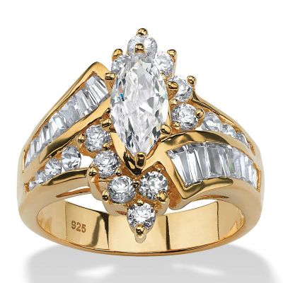 Seta Jewelry 3.20 TCW Marquise Cut Cubic Zirconia Ring in Gold-Plated Sterling Silver