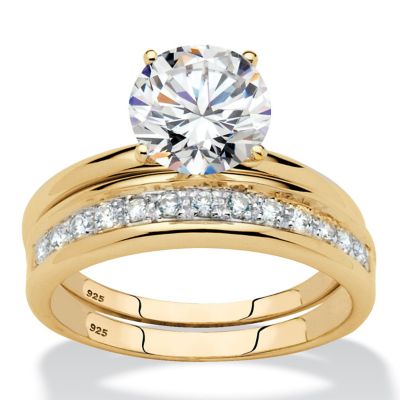 Seta Jewelry Round Cubic Zirconia 2-Piece Solitaire Wedding Ring Set 2.20 TCW in 18k Yellow Gold-plated Sterling Silver, White, 10
