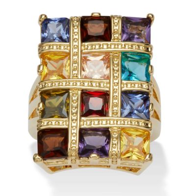 Seta Jewelry 8.40 TCW Princess-Cut Multicolor Cubic Zirconia Gold-Plated Ring, Blue, 10