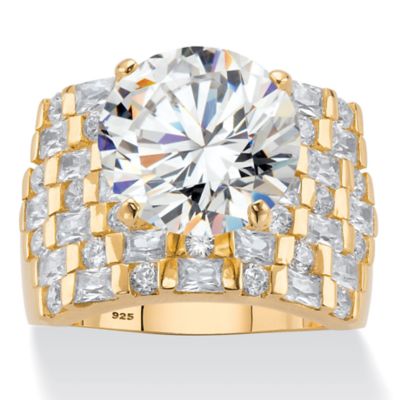 Seta Jewelry Round Cubic Zirconia Wide Multi-Row Ring 8.99 TCW in 18k Gold-plated Sterling Silver, White, 6