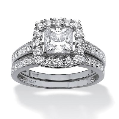 Seta Jewelry 2-Piece 1.93 TCW CZ Square Halo Bridal Ring Set in 10k Gold, White