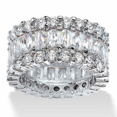 Seta Jewelry 12.42 TCW Baguette-Cut Cubic Zirconia Platinum-Plated Silver Eternity Ring