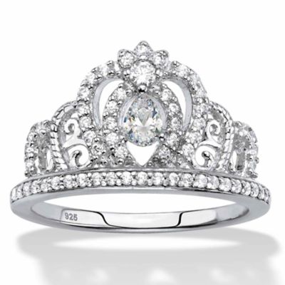 Seta Jewelry .51 Cttw. Sterling Silver Pear-Cut Cubic Zirconia Crown Ring, White, 10