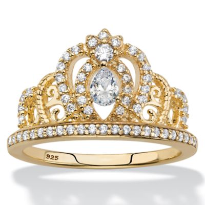 Seta Jewelry 0.51 Cttw. Gold-Plated Sterling Silver Pear-Cut Cubic Zirconia Crown Ring, White, 10