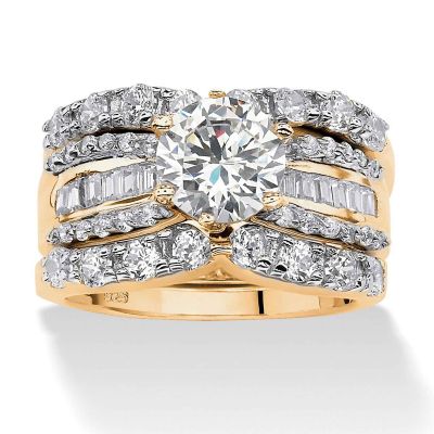 Seta Jewelry 5.62 TCW Round Cubic Zirconia Bridal 14k Gold-Plated Silver 3-Piece Ring Set