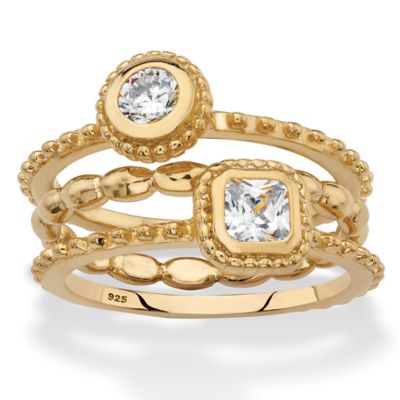 Seta Jewelry .62 TCW 18K Gold-plated Sterling Silver Stack 3-Piece Cubic Zirconia Ring Set