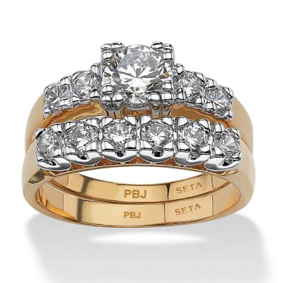Seta Jewelry 2-Piece 2.23 TCW Cubic Zirconia Bridal Ring Set in 18k Gold-Plated, White, 7