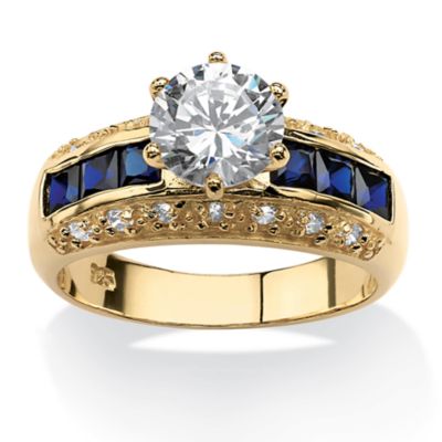 Seta Jewelry 6.05 TCW Round Cubic Zirconia and Simulated Blue Sapphire Ring in 14k Gold-plated Sterling Silver, White