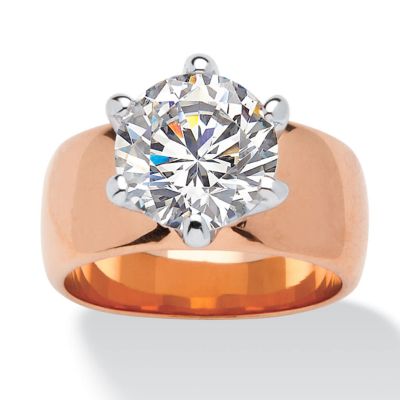 Seta Jewelry 4 TCW Round CZ Solitaire Ring in Rose Gold-Plated, White, 10
