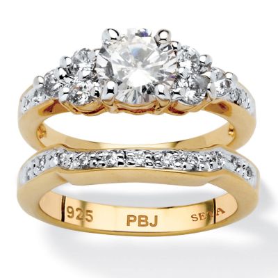 Seta Jewelry 2-Piece 2.01 TCW Round Cubic Zirconia Bridal Ring Set in 18k Gold-Plated, White, 7