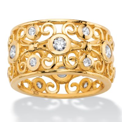 Seta Jewelry 1 TCW Cubic Zirconia 18k Gold Plated Sterling Silver Scroll Eternity Ring, White, 9
