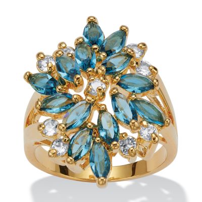 Seta Jewelry Marquise-Cut Sapphire Blue and White Crystal Cluster Ring 18k Gold-Plated