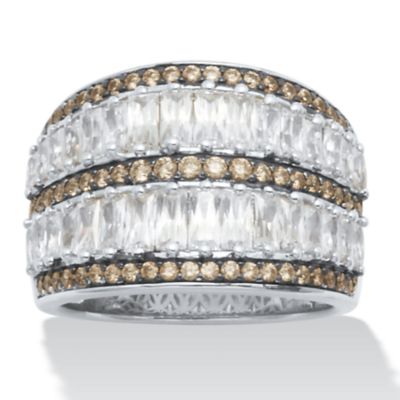 Seta Jewelry 3.50 TCW Antiqued Dome Two-Tone Cubic Zirconia Cocktail Ring, White, 8