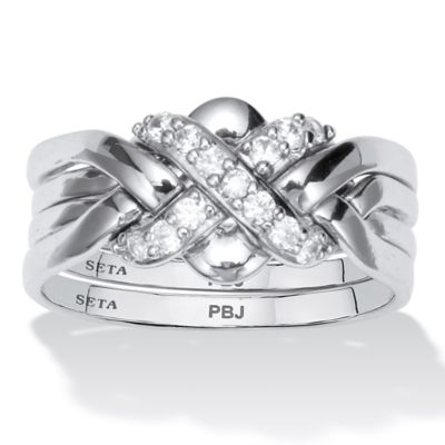 Seta Jewelry 0.27 TCW Round Cubic Zirconia Platinum-plated Puzzle Ring, White, 8