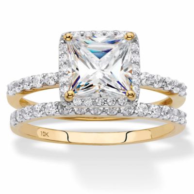 Seta Jewelry 1.97 Cttw. Cubic Zirconia Solid 10k Gold 2-Piece Wedding Ring Set, White