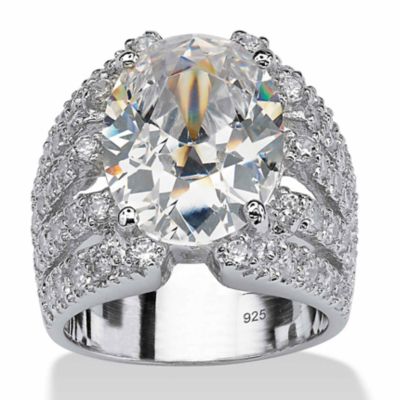 Seta Jewelry 10.82 TCW Oval-Cut Cubic Zirconia Sterling Silver Sparkler Engagement Ring, White