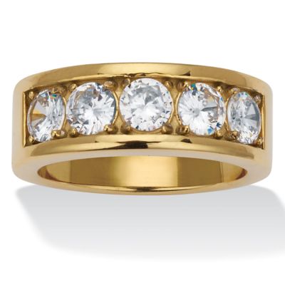 Seta Jewelry 1.75 TCW Round Cubic Zirconia Yellow Gold Ion-Plated Stainless Steel 5-Stone Ring, White, 8