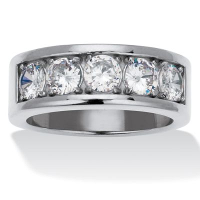 Seta Jewelry 1.75 TCW Round CZ Stainless Steel 5-Stone Ring, White, 8