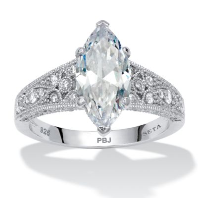 Seta Jewelry 3.23 TCW Marquise Cut Cubic Zirconia Platinum-plated Sterling Silver Engagement Ring