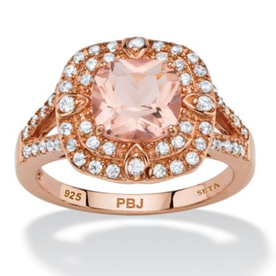 Seta Jewelry 2.03 TCW Simulated Pink Morganite and Cubic Zirconia Rose Gold-Plated Sterling Silver Ring