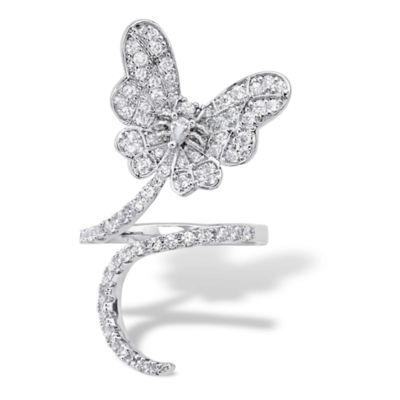 Seta Jewelry Pear-Cut and Round Cubic Zirconia Butterfly Wraparound Ring 1.07 TCW Platinum-Plated, White