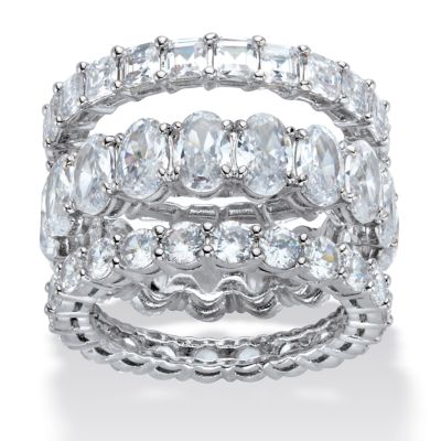 Seta Jewelry Oval, Round and Princess-Cut Cubic Zirconia 3-Piece Eternity Ring Set 13.56 TCW in Platinum-Plated, White, 7