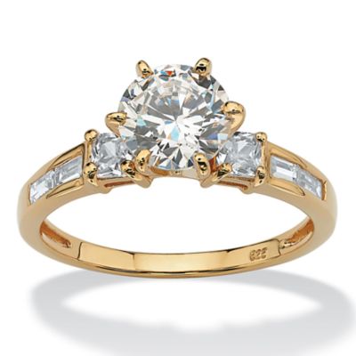 Seta Jewelry 2.14 TCW Round Cubic Zirconia 18k Gold-plated Sterling Silver Engagement Anniversary Ring, White, 6
