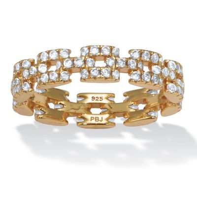 Seta Jewelry 1.08 TCW Round Cubic Zirconia Yellow Gold-Plated Sterling Silver Eternity Ring, White, 10