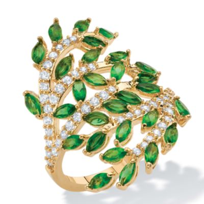Seta Jewelry 3.25 Cttw. Marquise Cut Simulated Green Emerald & CZ Gold-Plated Leaf Ring, White, 8