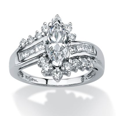 Seta Jewelry 1.65 TCW Marquise Cut Cubic Zirconia Ring in Platinum-plated Sterling Silver