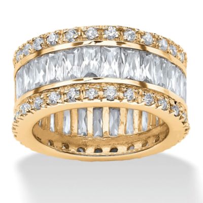 Seta Jewelry 9.34 TCW Round and Emerald-Cut CZ Gold-Plated Eternity Band