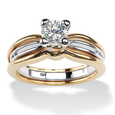 Seta Jewelry .98 TCW Round Cubic Zirconia Solitaire Ring in 18k Gold-Plated, White, 7