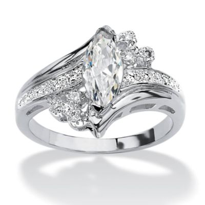 Seta Jewelry 1.03 TCW Platinum-Plated Marquise Cut Cubic Zirconia Engagement Ring, White, 8