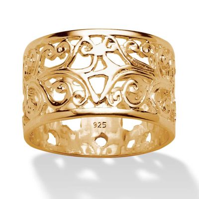 Seta Jewelry Vintage-Style Filigree Scroll Design Ring Band in 18k Gold-plated Sterling Silver, Gold