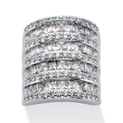 Seta Jewelry 6.26 TCW Baguette-Cut and Round Cubic Zirconia Channel-Set Cocktail Ring in Silvertone