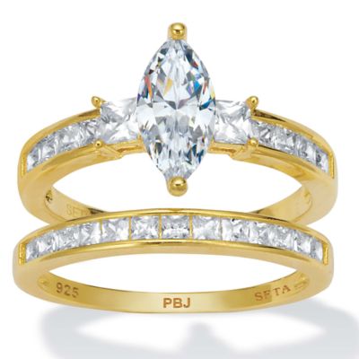 Seta Jewelry 2.34 TCW Marquise-Cut Cubic Zirconia 14k Gold-Plated Sterling Silver Bridal Ring Set