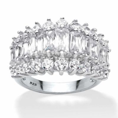 Seta Jewelry Emerald-Cut and Round Cubic Zirconia Triple-Row Engagement Anniversary Ring 4.38 TCW in Platinum-plated Sterling Silver