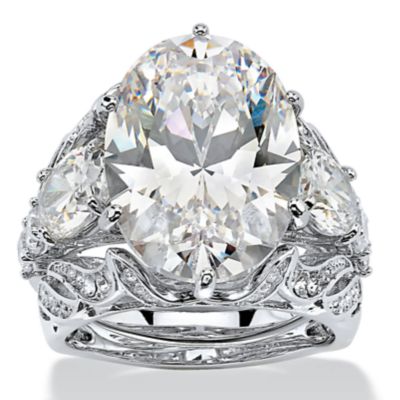 Seta Jewelry 3-Piece 15.78 Oval-Cut Cubic Zirconia Bridal Ring Set in Platinum Plated, White