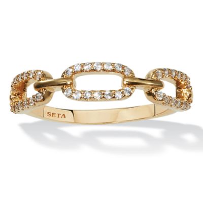 Seta Jewelry .21 TCW Round Cubic Zirconia 18k Gold-Plated Link Ring, White, 10